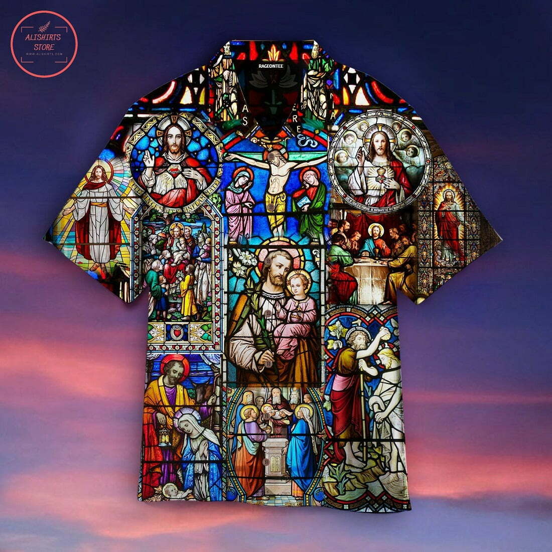 Life Of Jesus Stained Glass Hawaiian Shirt