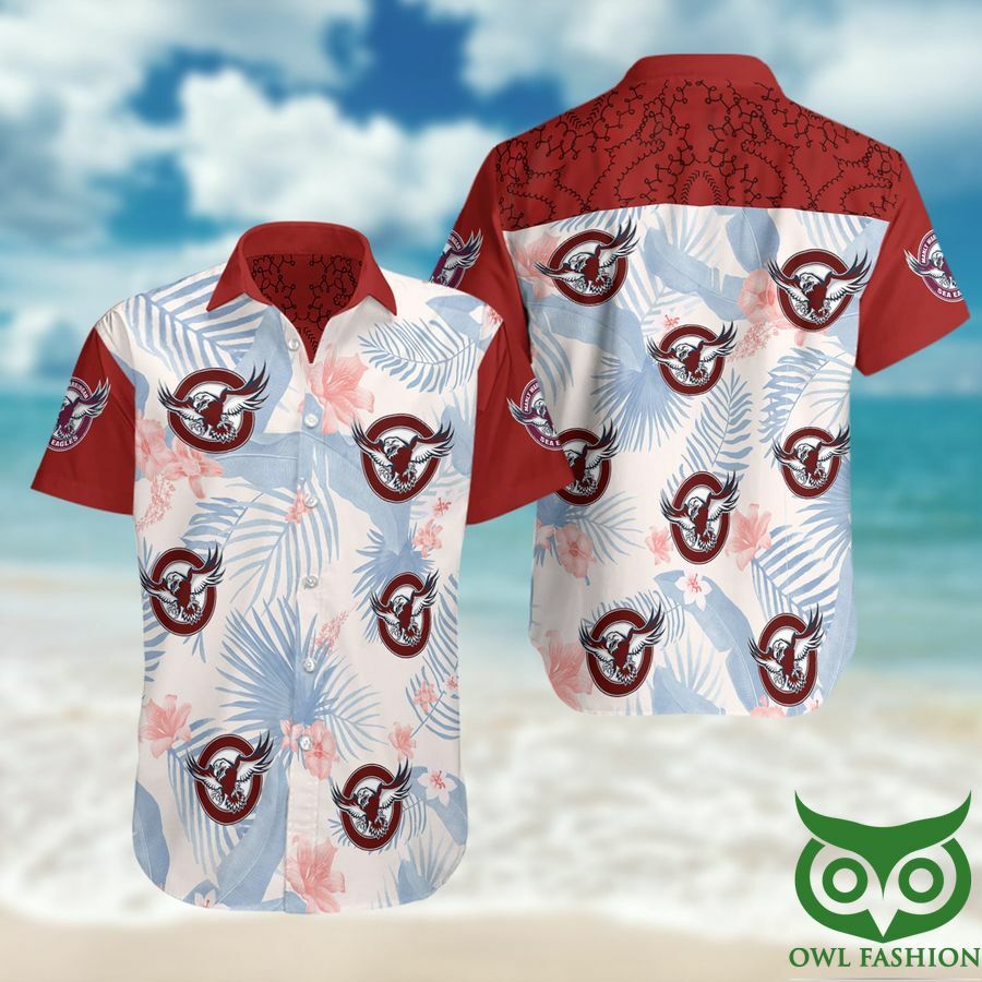 Manly Warringah Sea Eagles Light Blue And Red Hawaiian Shirt