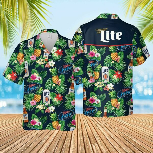 Miller Lite Beer Tropical Flower And Hawaiian Shirt