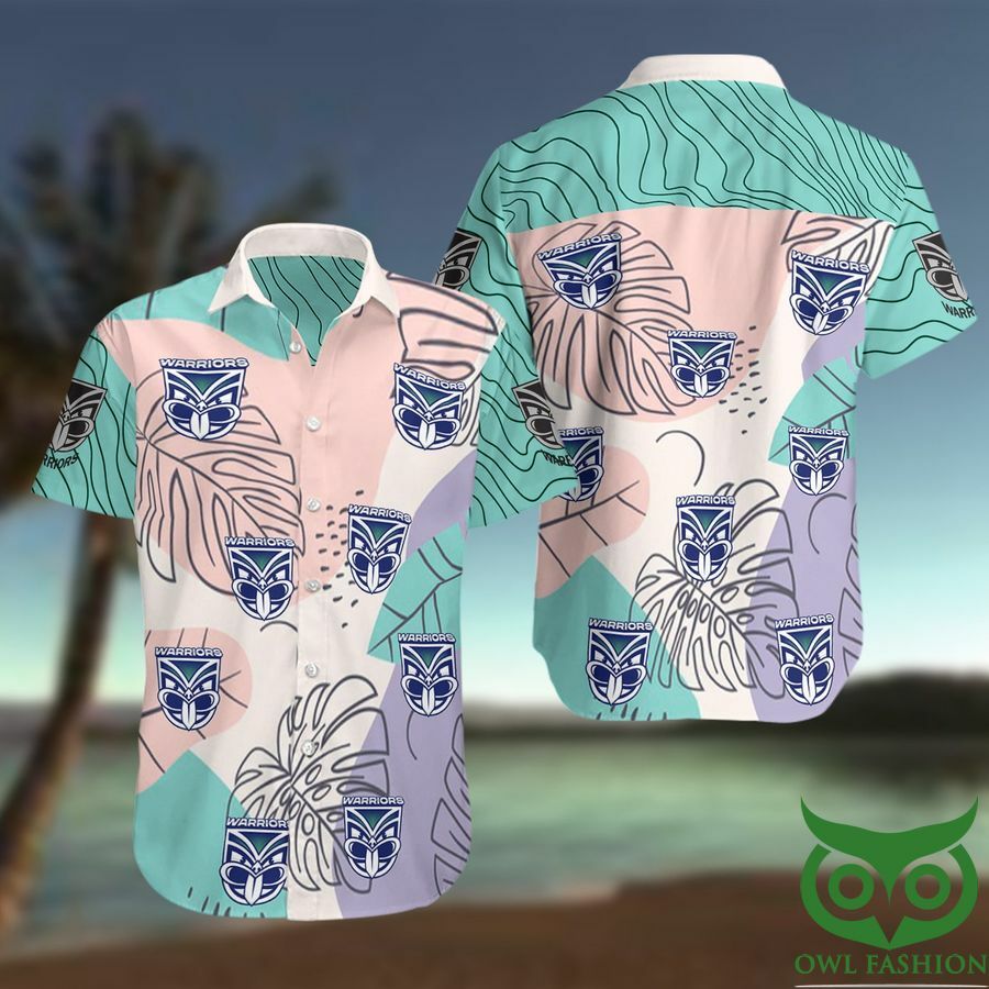 New Zealand Warriors Pastel Pink Puple And Green Hawaiian Shirt