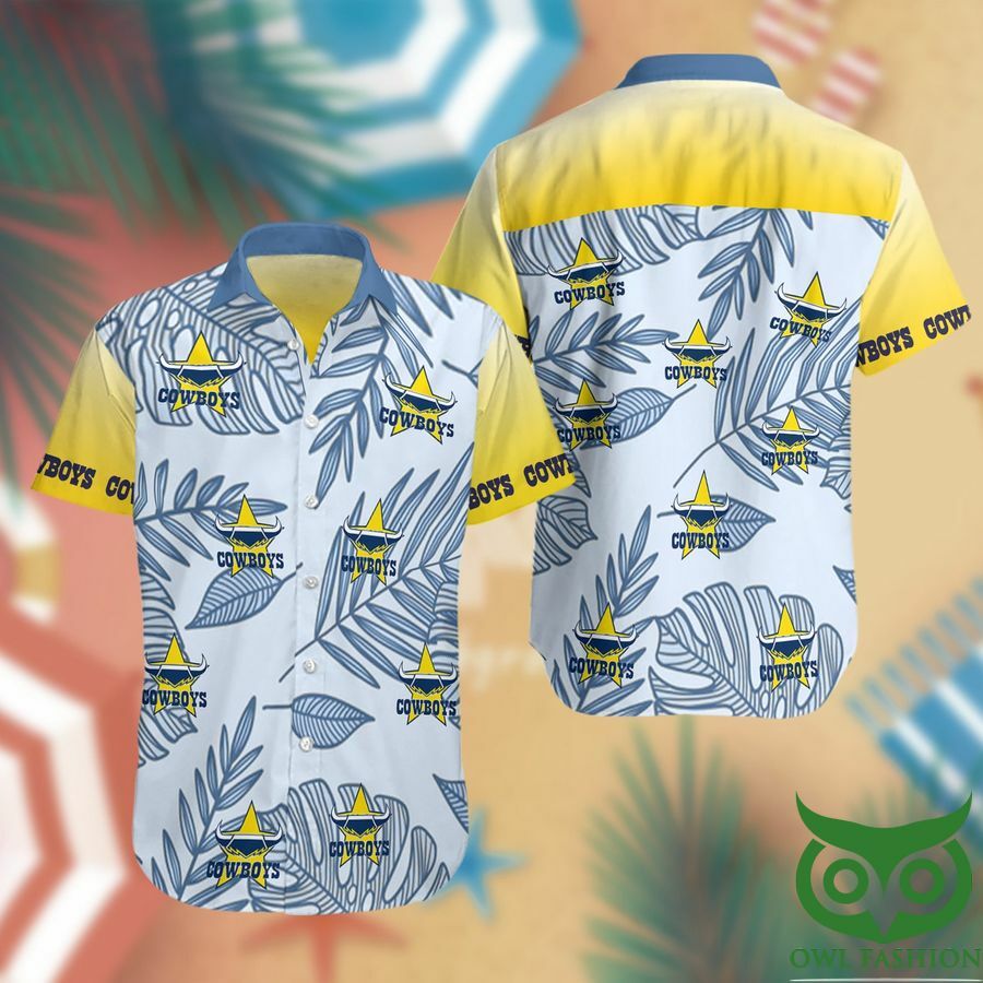 North Queensland Cowboys Sky Blue And Light Yellow Hawaiian Shirt