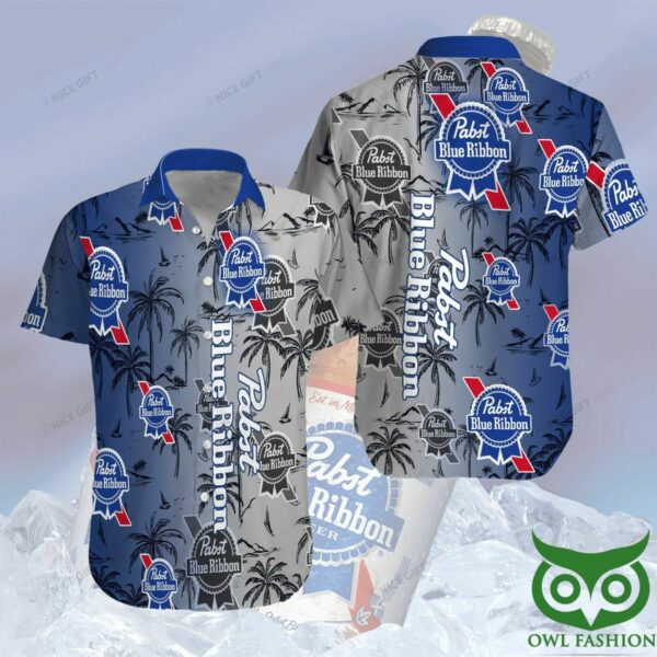 Pabst Blue Ribbon Gradient Blue And Gray Hawaiian Shirt