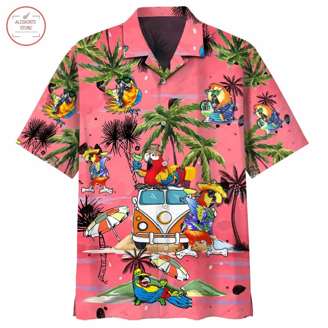 Parrot Pattern Hawaiian Shirt Beach Summer Outfit