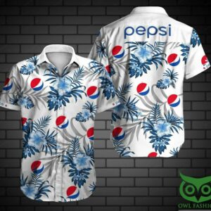 Pepsi With Blue Floral White Hawaiian Shirt