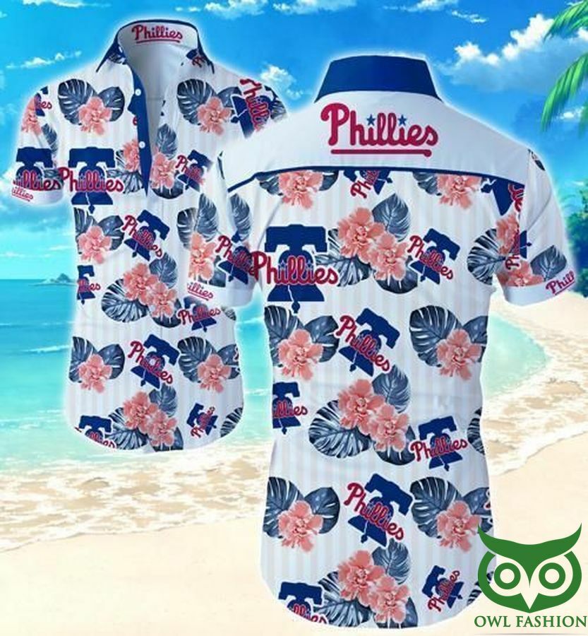 Philadelphia Phillies Floral Dark Blue And Pink Hawaiian Shirt