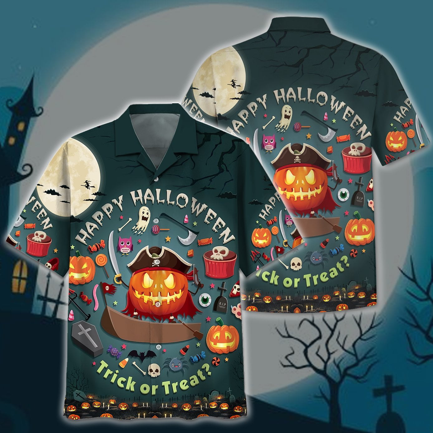 Pumpkin Pirates Hallloween Hawaiian Shirt