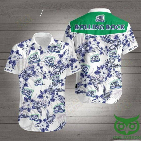 Rolling Rock Music Floral Dark Blue Hawaiian Shirt