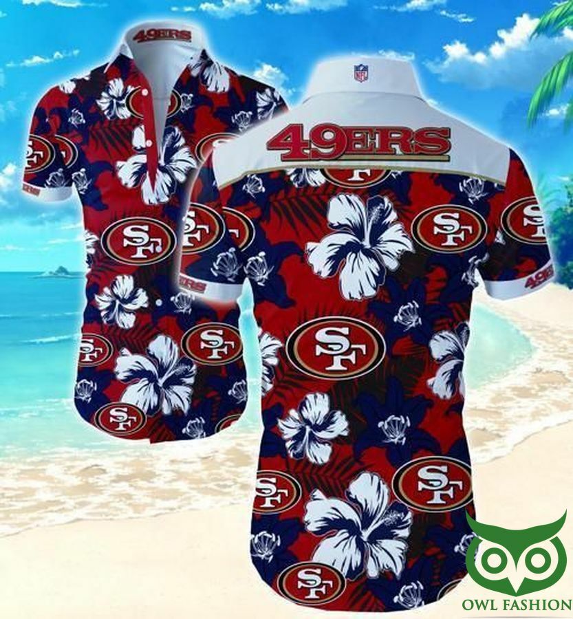 San Francisco 49Ers Floral Dark Blue Dark Red Hawaiian Shirt