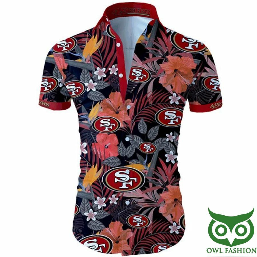 San Francisco 49Ers Red Flowers Black Hawaiian Shirt