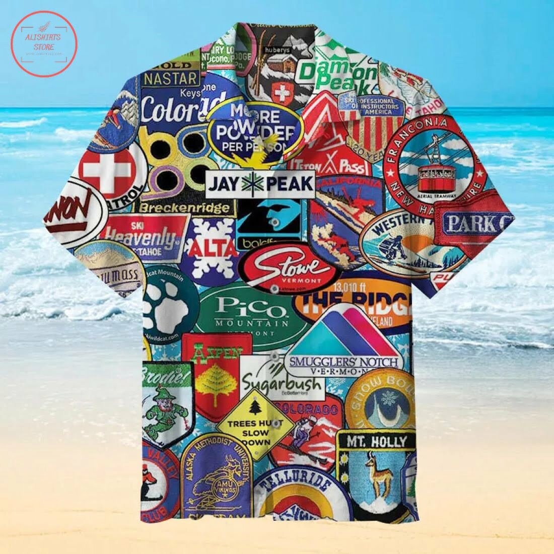 Ski Badges Areas Hawaiian Shirt Summer Outfit Beach