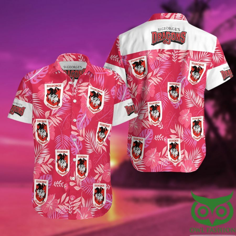 St. George Illawarra Dragons Red Pink And White Hawaiian Shirt