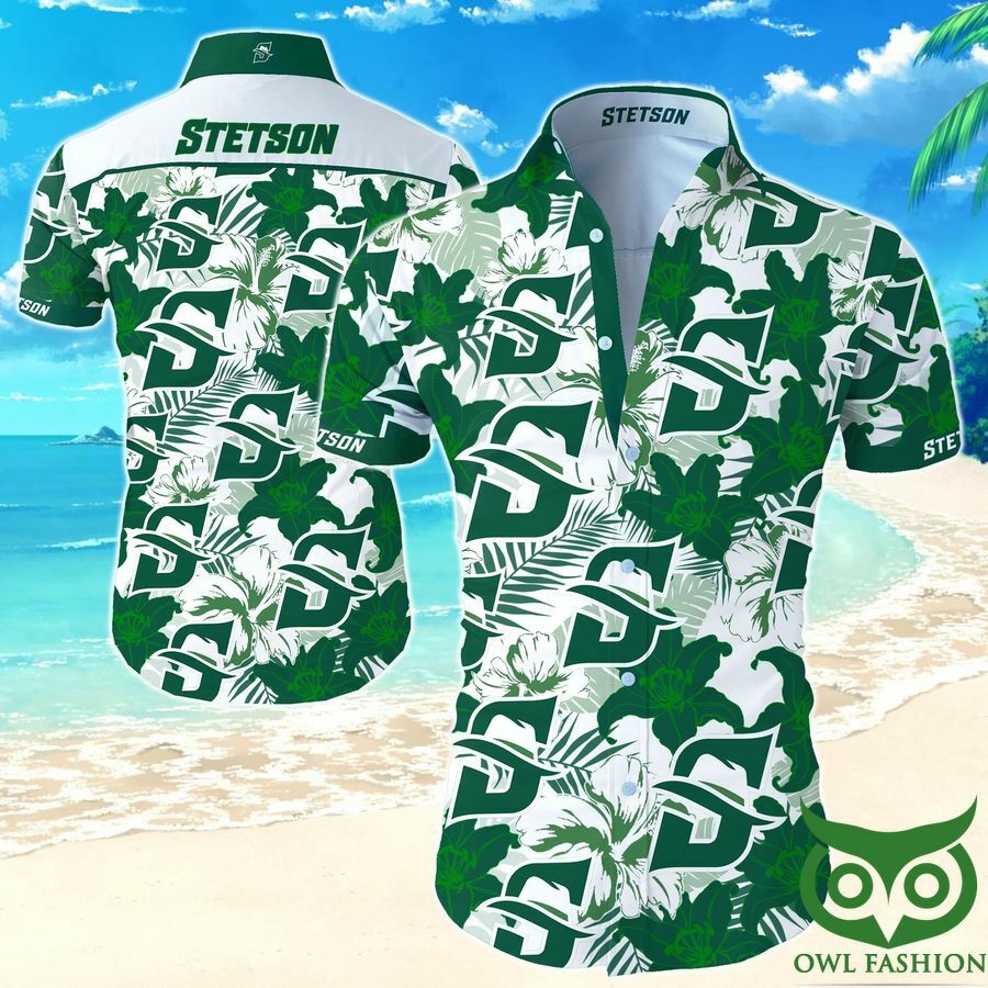 Stetson Hatters White And Dark Green Flowers Hawaiian Shirt