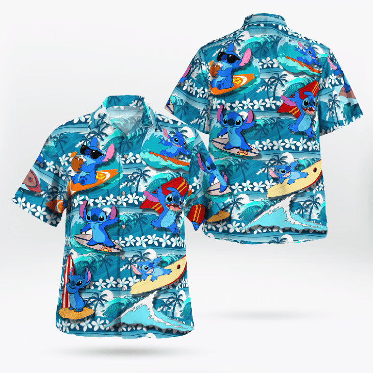 Stich Surfing Hawaiian Shirt Summer Beach Outfit