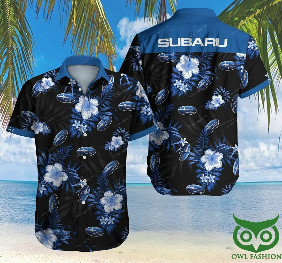 Subaru Anime Blue Floral Black Hawaiian Shirt