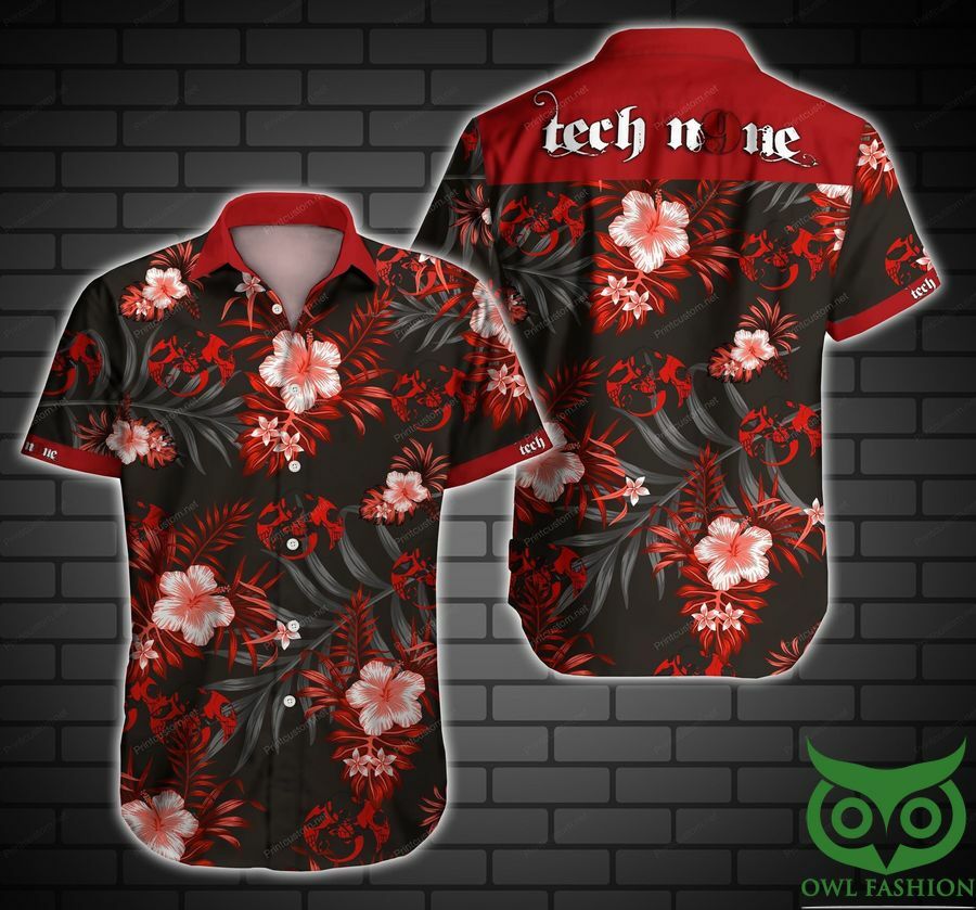 Tech N9Ne Singer Red Floral Black Gray Hawaiian Shirt