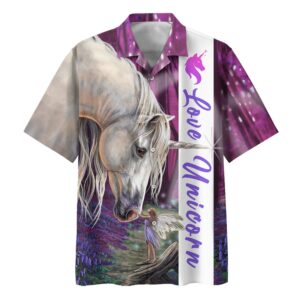 Unicorn With Girl Love Unicorn Hawaiian Shirt