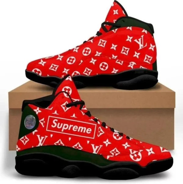 Louis Vuitton Supreme Black Red Air Jordan 13 Sneakers Shoes Luxury Fashion Trending