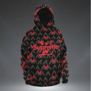 Louis Vuitton Supreme Black Red Type 603 Hoodie Outfit Fashion Brand Luxury