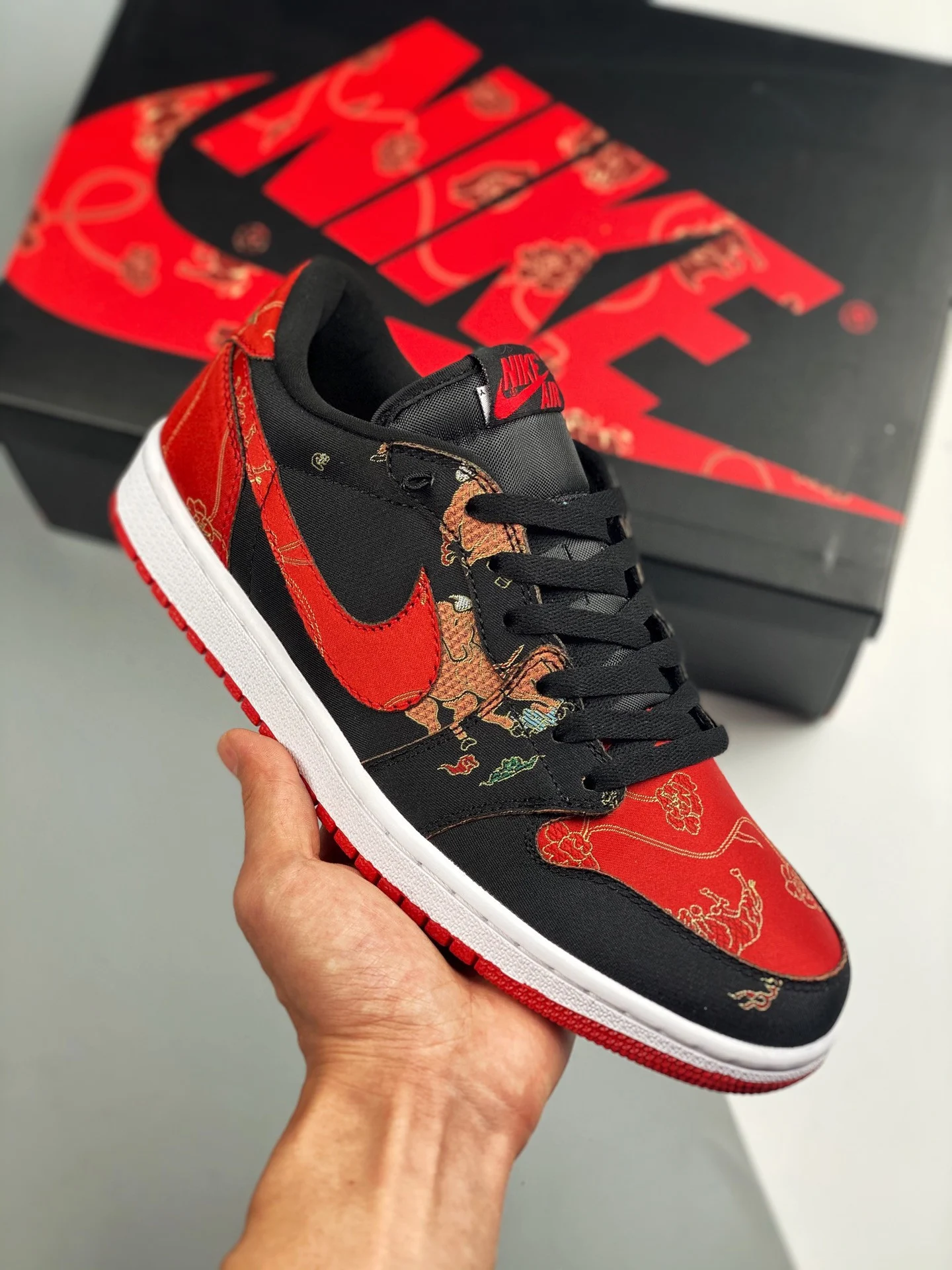 Air Jordan 1 Low OG CNY Black University Red-Metallic Gold-White For Sale