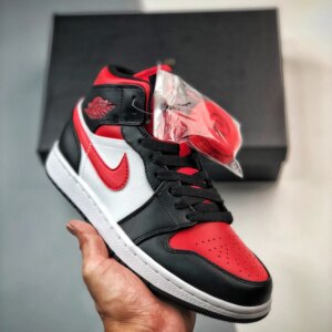 Air Jordan 1 Mid Bred Toe Black White-Fire Red 554724-079 For Sale