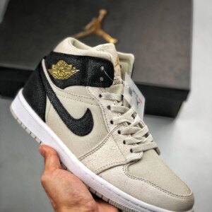 Air Jordan 1 Mid Light Bone Metallic Gold 554725-023 On Sale