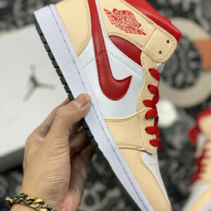 Air Jordan 1 Mid White Beige Red 554725-201 For Sale