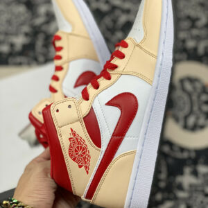 Air Jordan 1 Mid White Beige Red 554725-201 For Sale