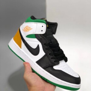 Air Jordan 1 Mid White Laser Orange-Black-Lucky Green For Sale