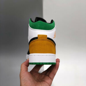 Air Jordan 1 Mid White Laser Orange-Black-Lucky Green For Sale