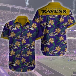 Baltimore Ravens Button Up Hawaiian Shirt
