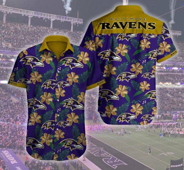 Baltimore Ravens Button Up Hawaiian Shirt