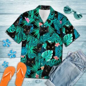 Black Cat Hawaiian Shirt Beach Summer Outfit