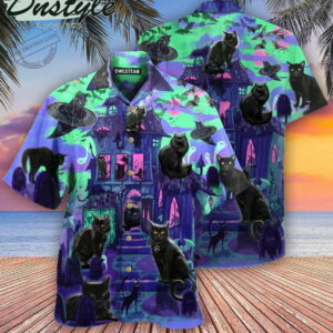 Black Cats In A Haunted House Edition Hawaiian Shirt