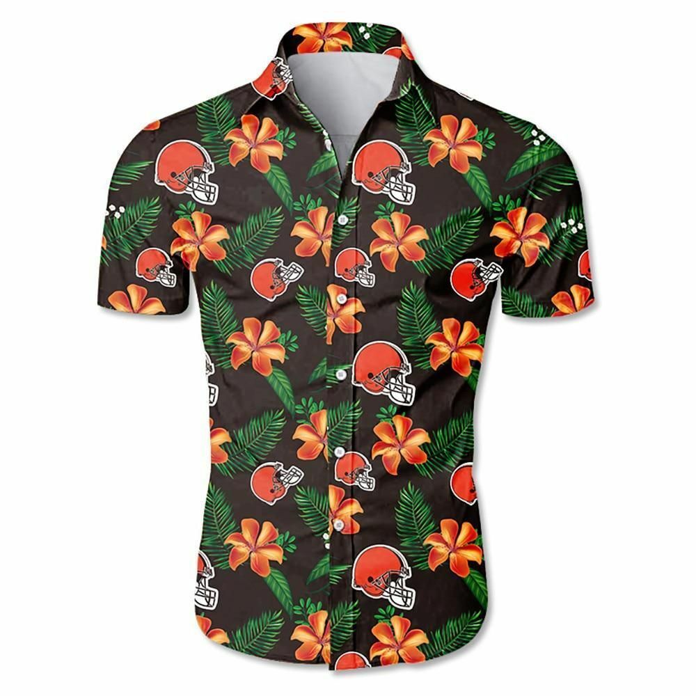 Cleveland Browns Helmet Tropical Flower Hawaiian Shirt