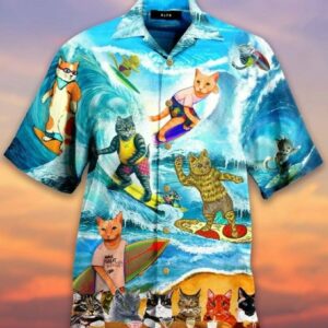 Cool Surfing Cat Hawaiian Shirt Outfit Summer Beach