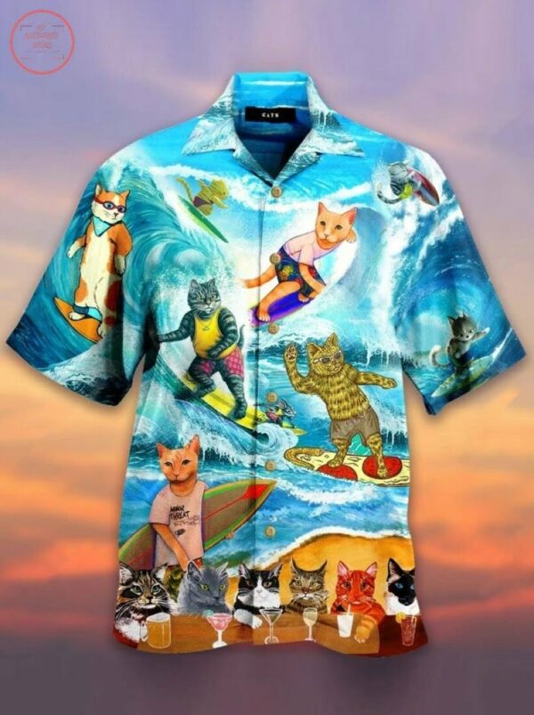 Cool Surfing Cat Hawaiian Shirt Outfit Summer Beach