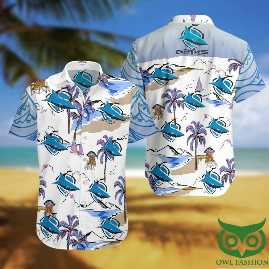 Cronulla Sutherland Sharks View White Hawaiian Shirt