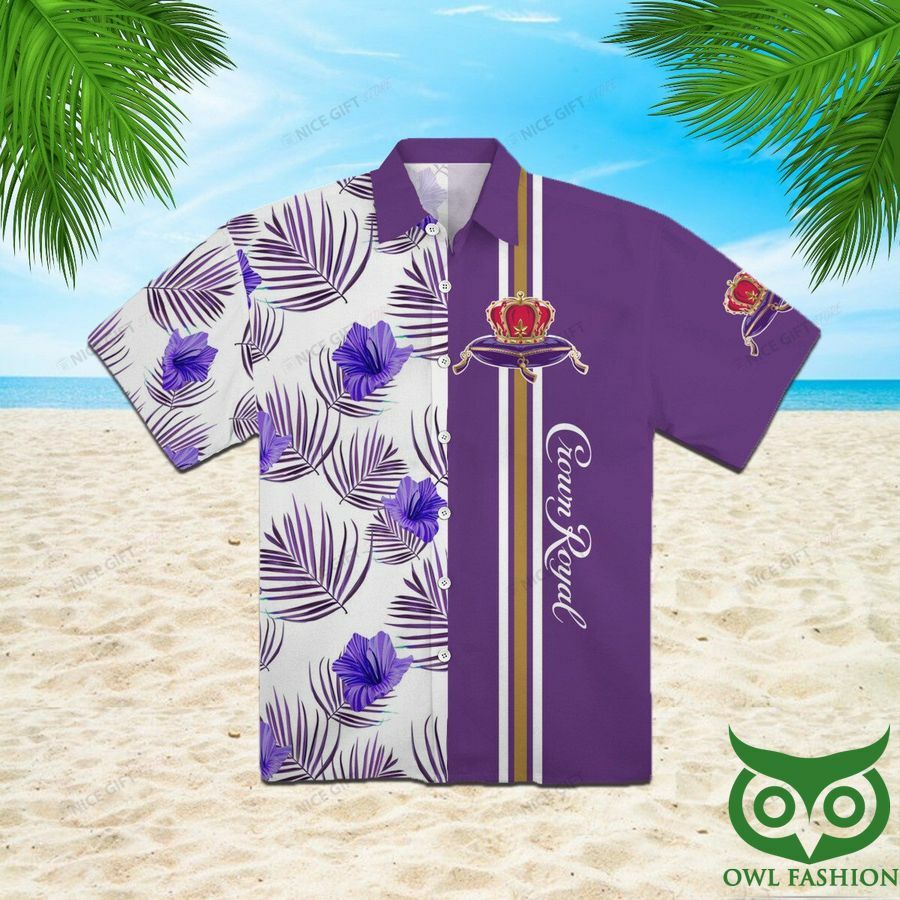 Crown Royal White And Purple Flowers Leaves Hawaiian Shirt