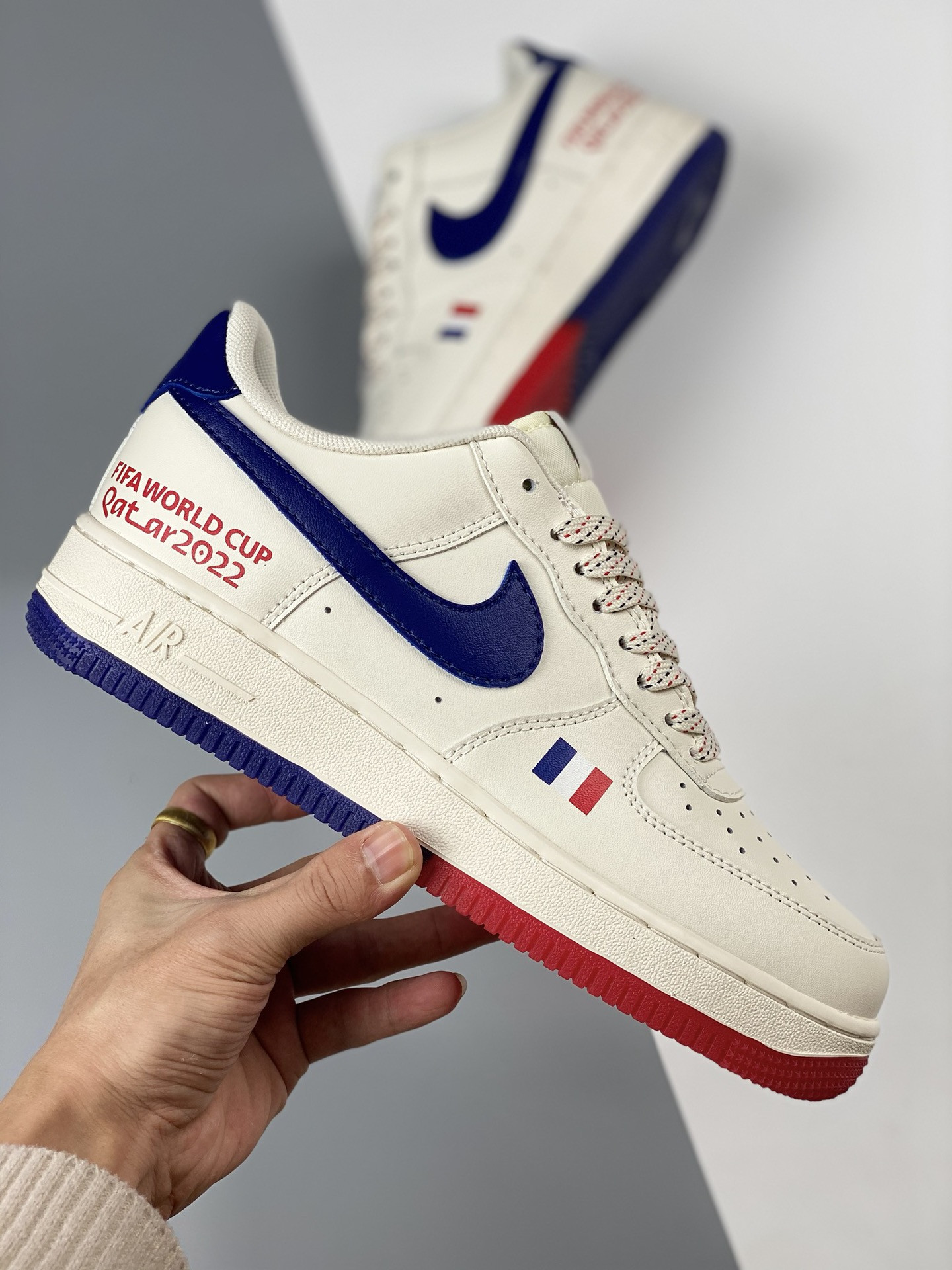 Custom Nike Air Force 1 Low World Cup 2022 White Blue Red For Sale