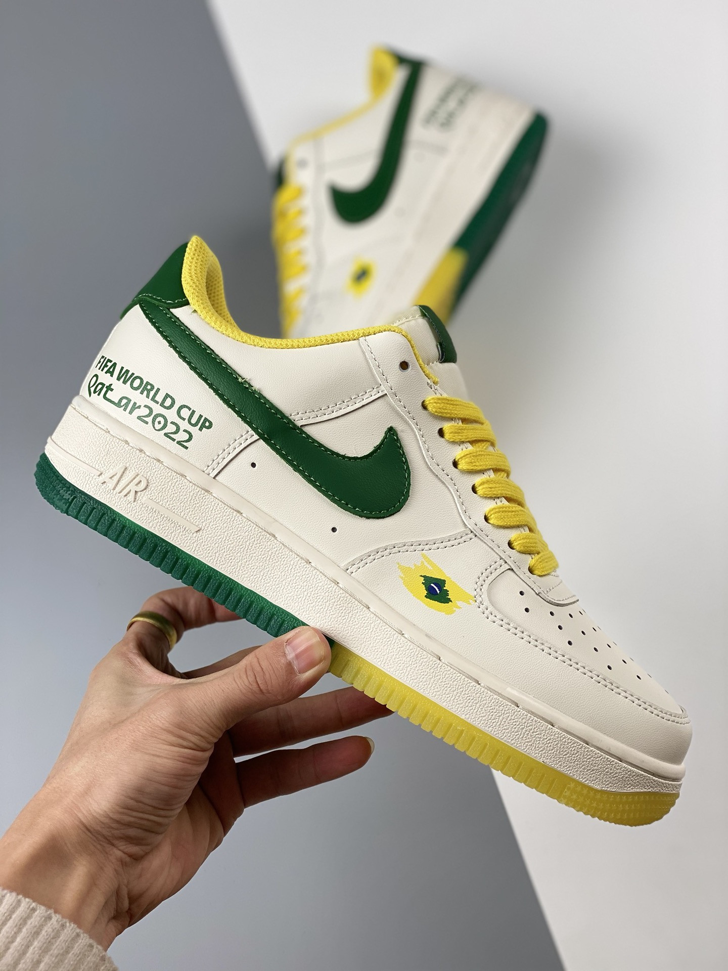 Custom Nike Air Force 1 Low World Cup 2022 White Green Yellow For Sale