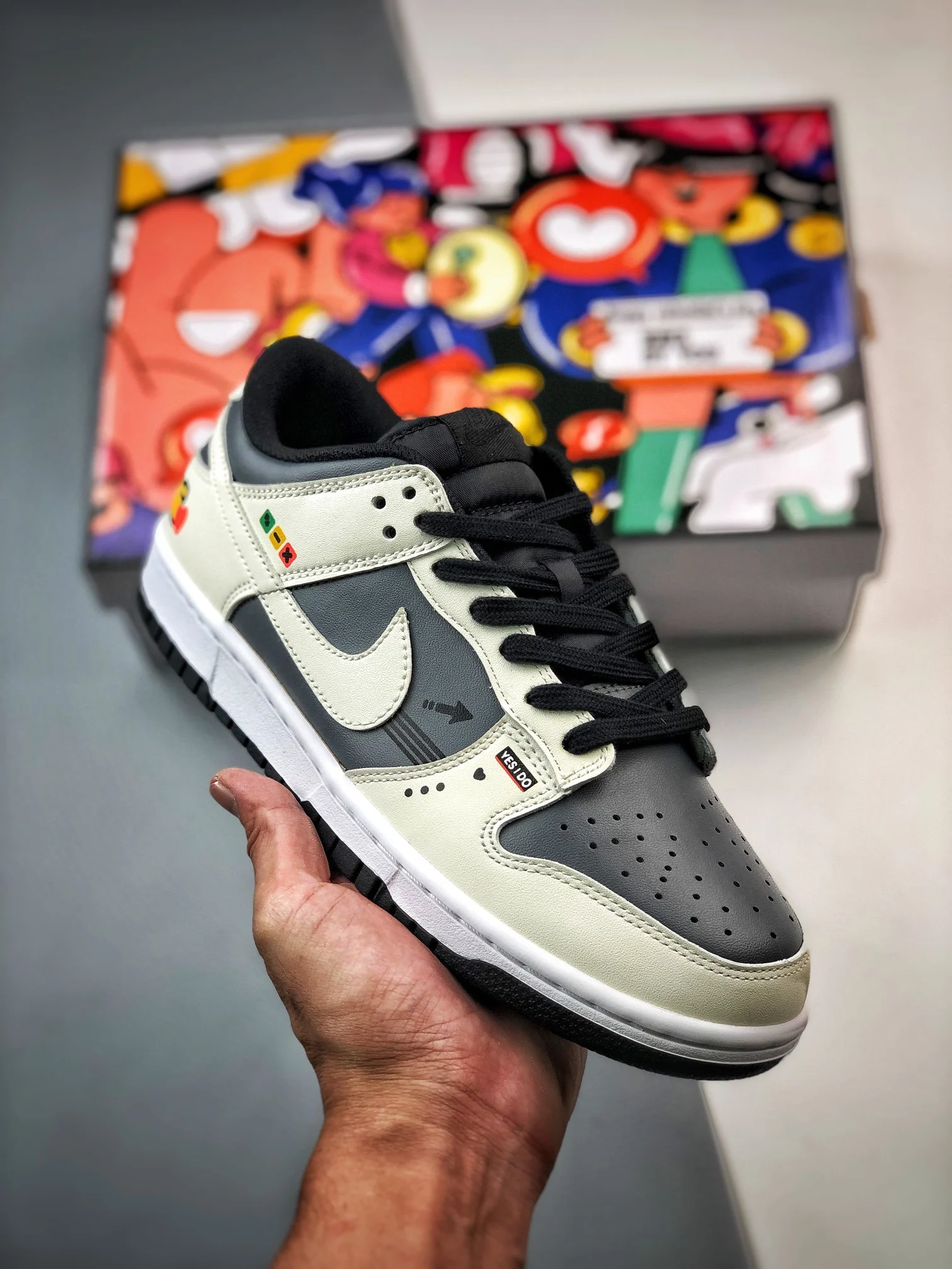 Custom Nike Dunk Low White Drak Grey-Black For Sale