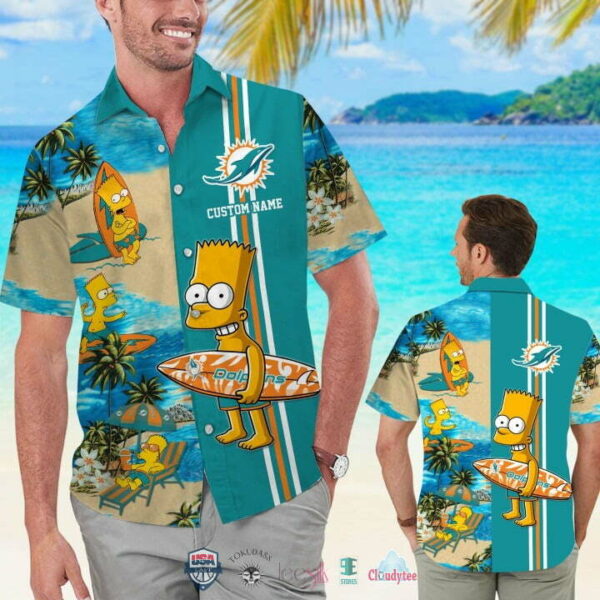 Custom Name Miami Dolphins Bart Simpson Hawaiian Shirt