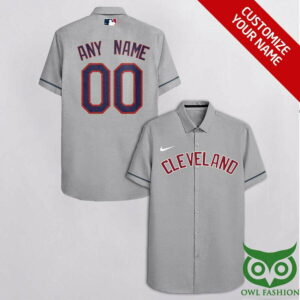 Customized Cleveland Indians Gray With White Red Name Hawaiian Shirt