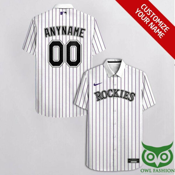 Customized Colorado Rockies White With Purple Stripes And Hawaiian Shirt