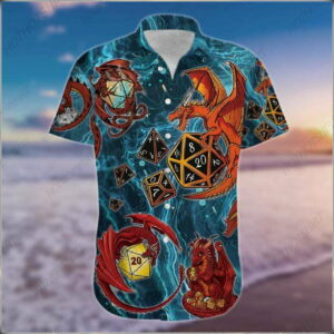 Dungeons Dragon Playing Dice Blue Hawaiian Shirt