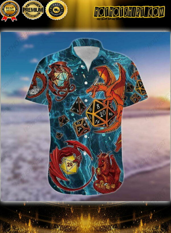 Dungeons Dragon Playing Dice Blue Hawaiian Shirt