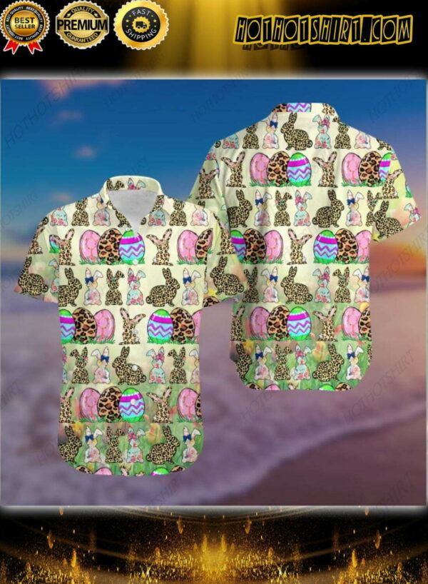 Easter Day Bunny Leopard Eggs Green S Hawaiian Shirt