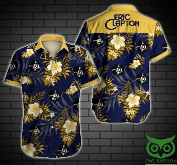 Eric Clapton Floral Yellow And Dark Blue Hawaiian Shirt