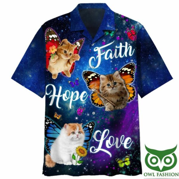 Faith Hope Love Cute Cats Blue Galaxy Hawaiian Shirt