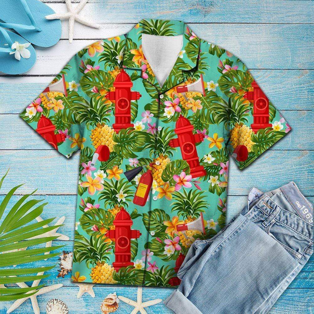 Firefighter Pineapple Tropical S Hawaiian Shirt